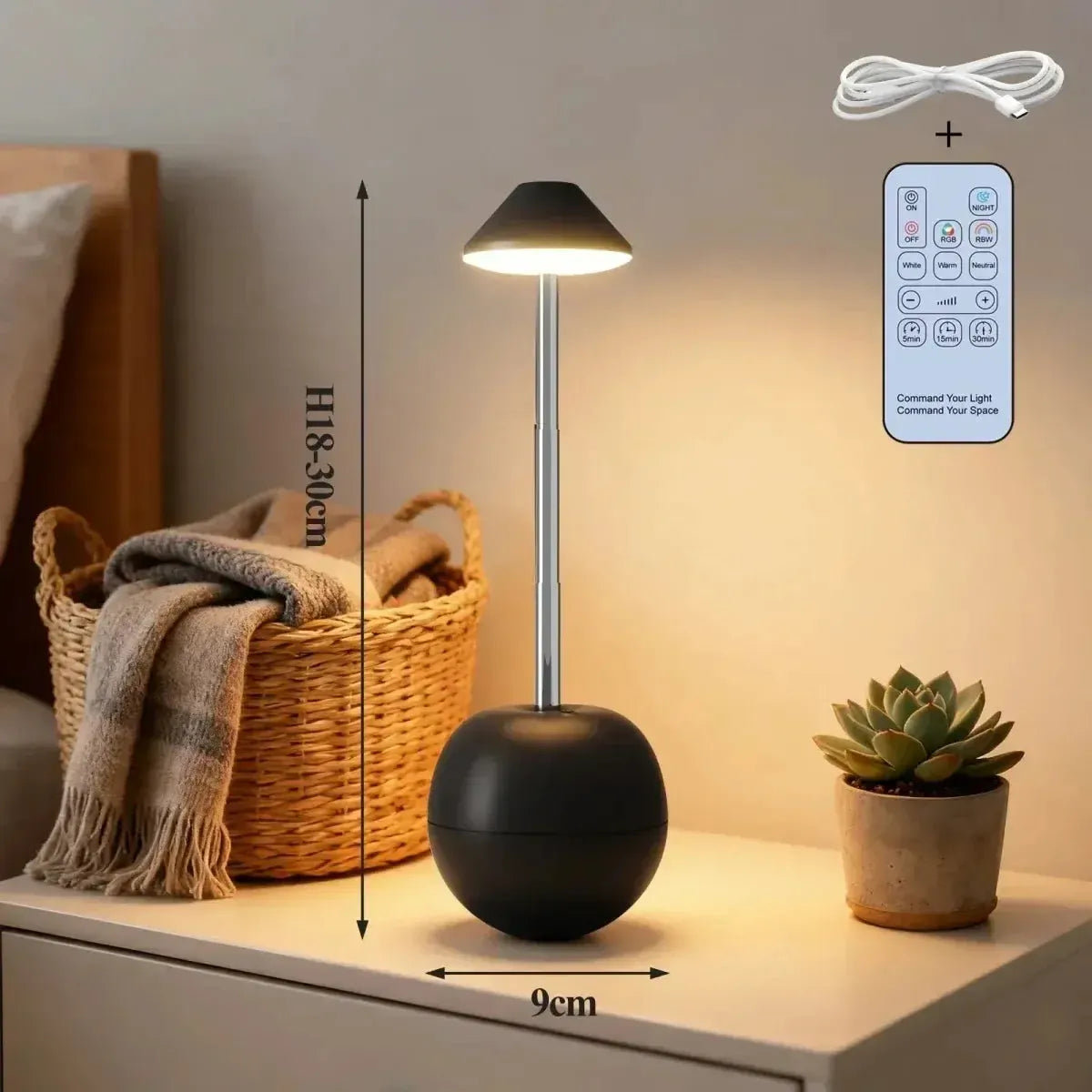LED-Nachttischlampe mit Fernbedienung und USB-Ladefunktion