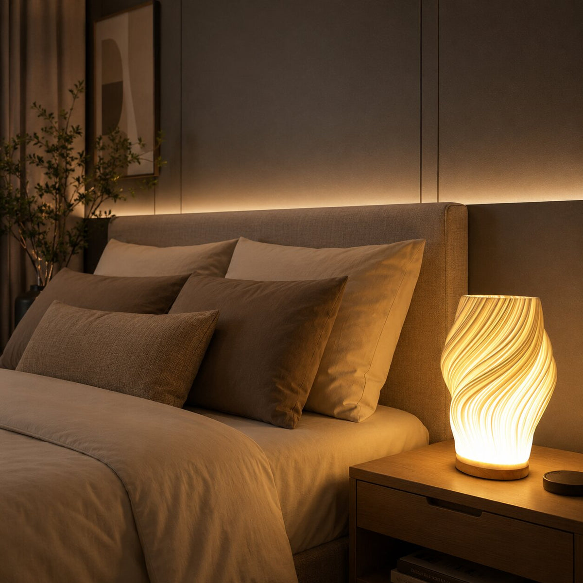 LED table lamp with sculptural texture and light-and-shadow effect