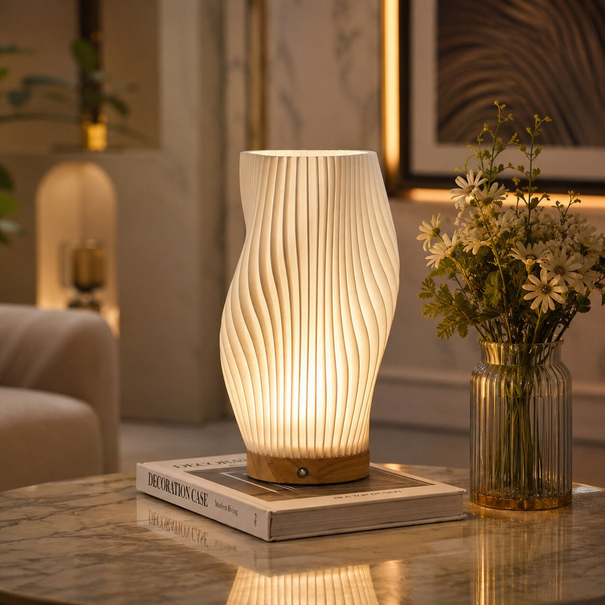 LED table lamp with sculptural texture and light-and-shadow effect