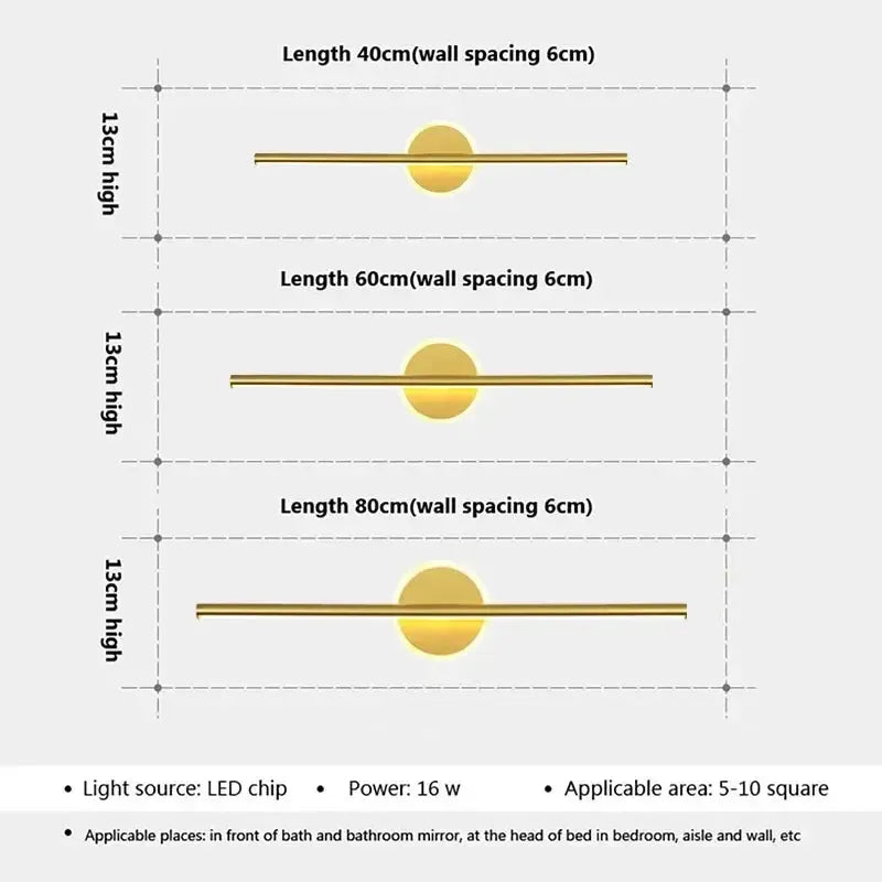 LED Wandleuchte Schwarz Gold – Spiegelleuchte 40/60/80 cm
