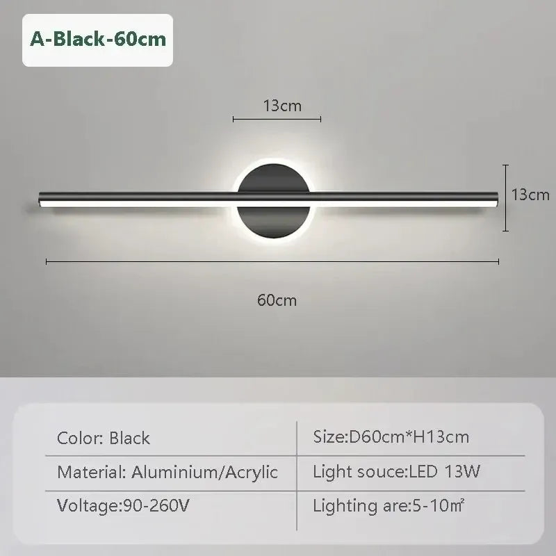LED Wandleuchte Schwarz Gold – Spiegelleuchte 40/60/80 cm