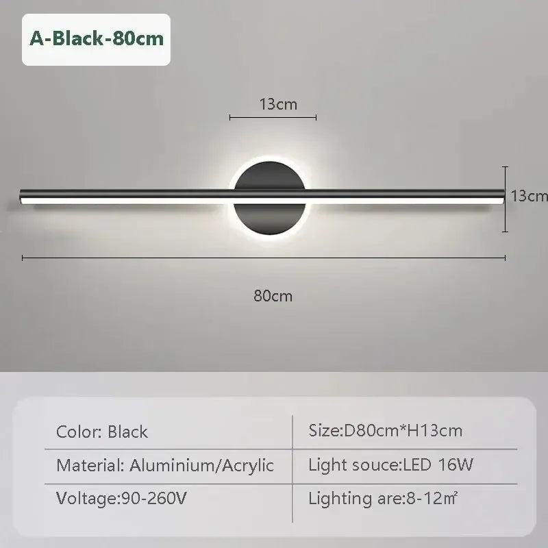 LED Wandleuchte Schwarz Gold – Spiegelleuchte 40/60/80 cm