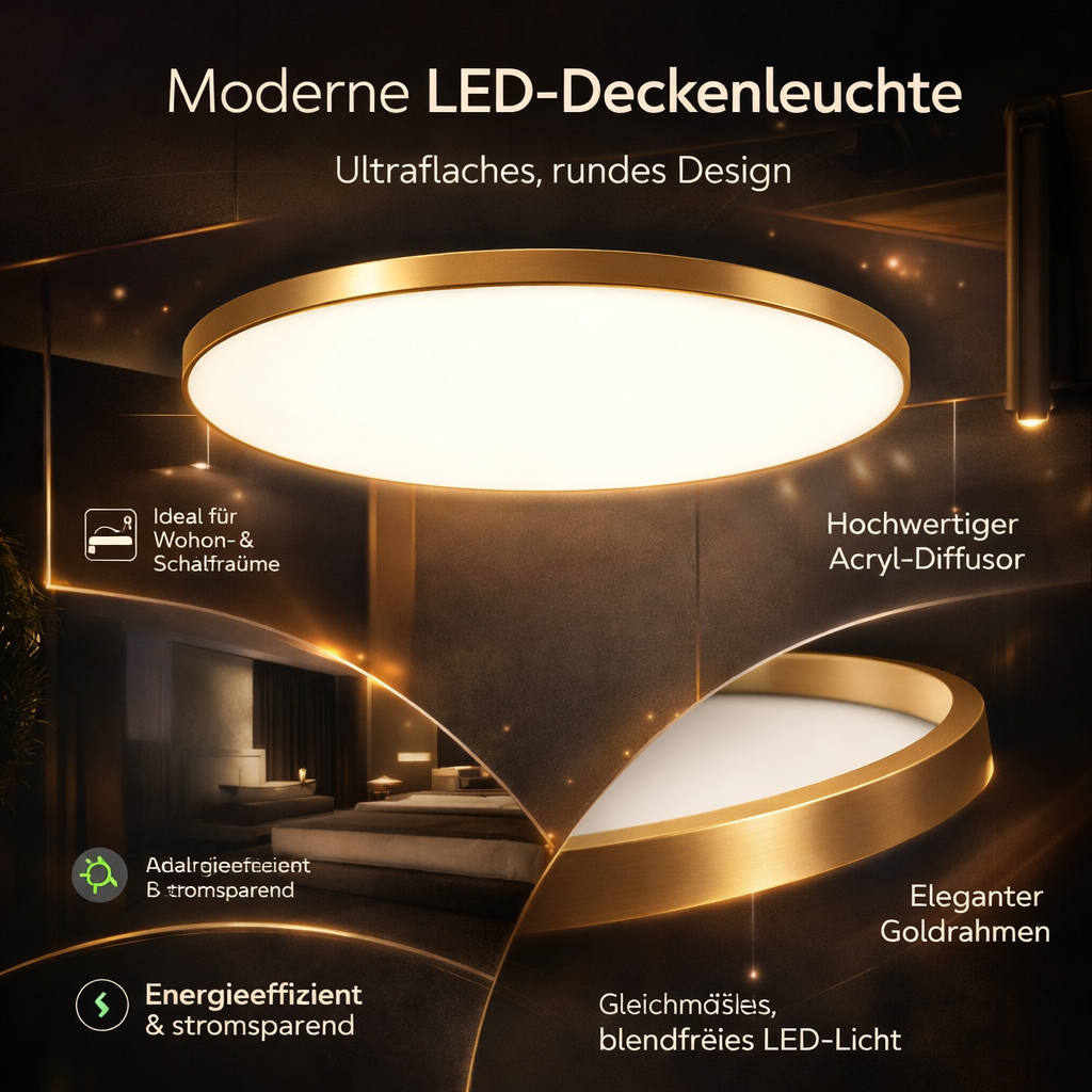 Round flat LED ceiling light - modern for living rooms and bedrooms