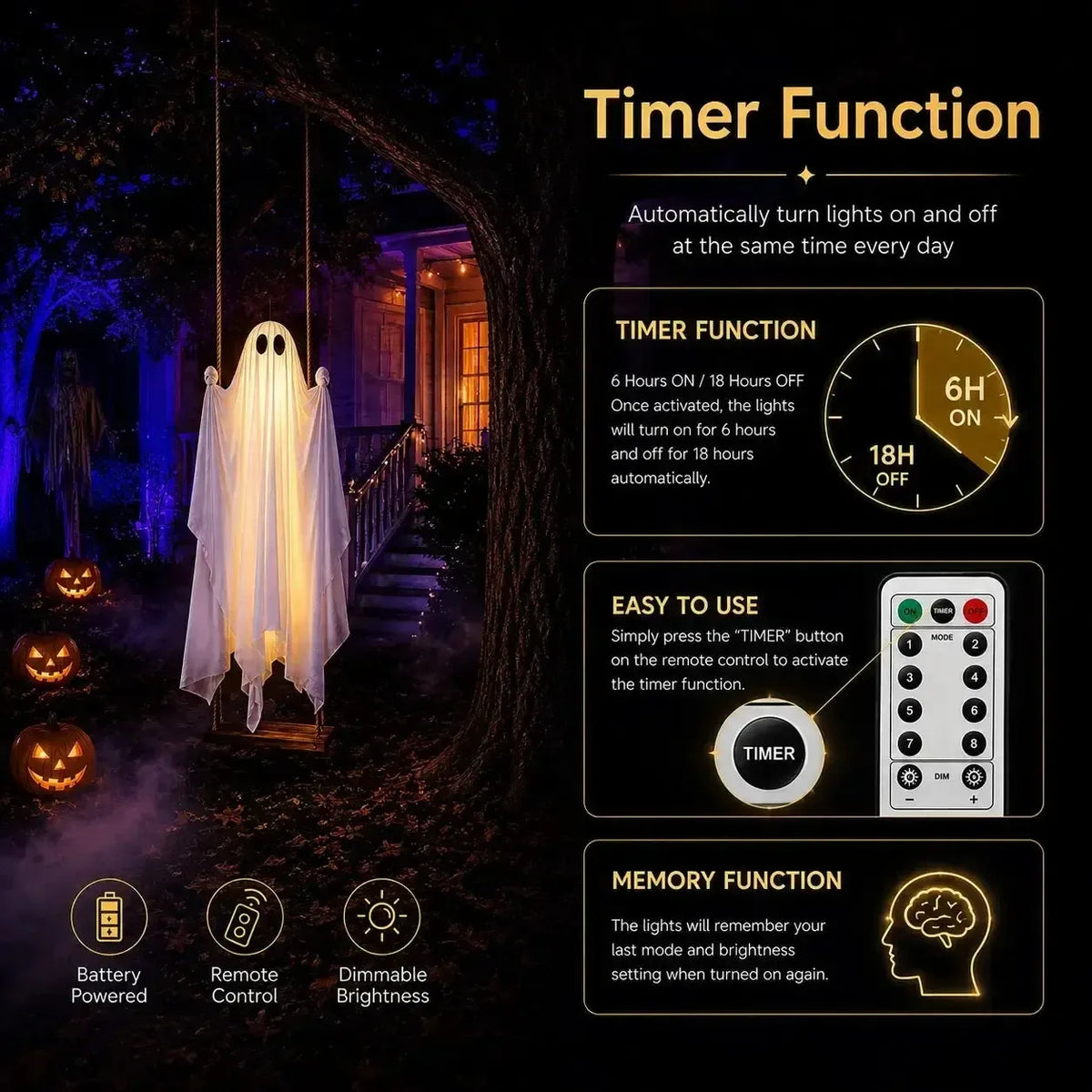 Leuchtende Halloween Geist Dekoration mit Bewegung und Fernbedienung