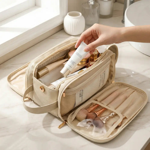 Flach aufklappbare Kosmetiktasche – Pinselschutz, 25+ Produkte product image 1