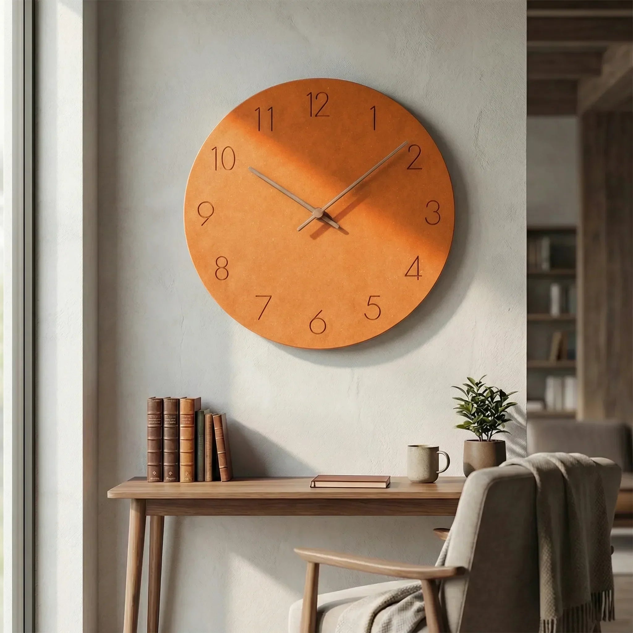 Runde Wanduhr mit lautlosem Uhrwerk – minimalistisches Design