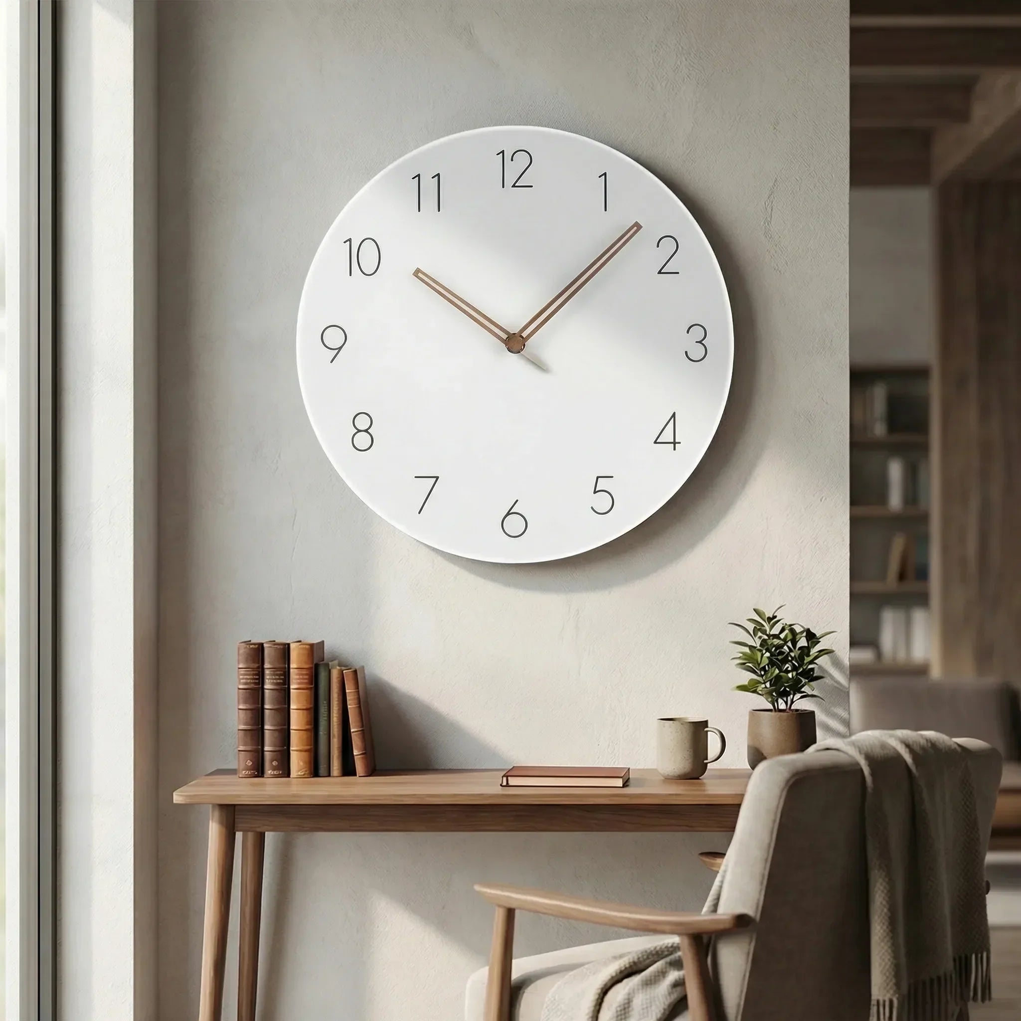 Runde Wanduhr mit lautlosem Uhrwerk – minimalistisches Design
