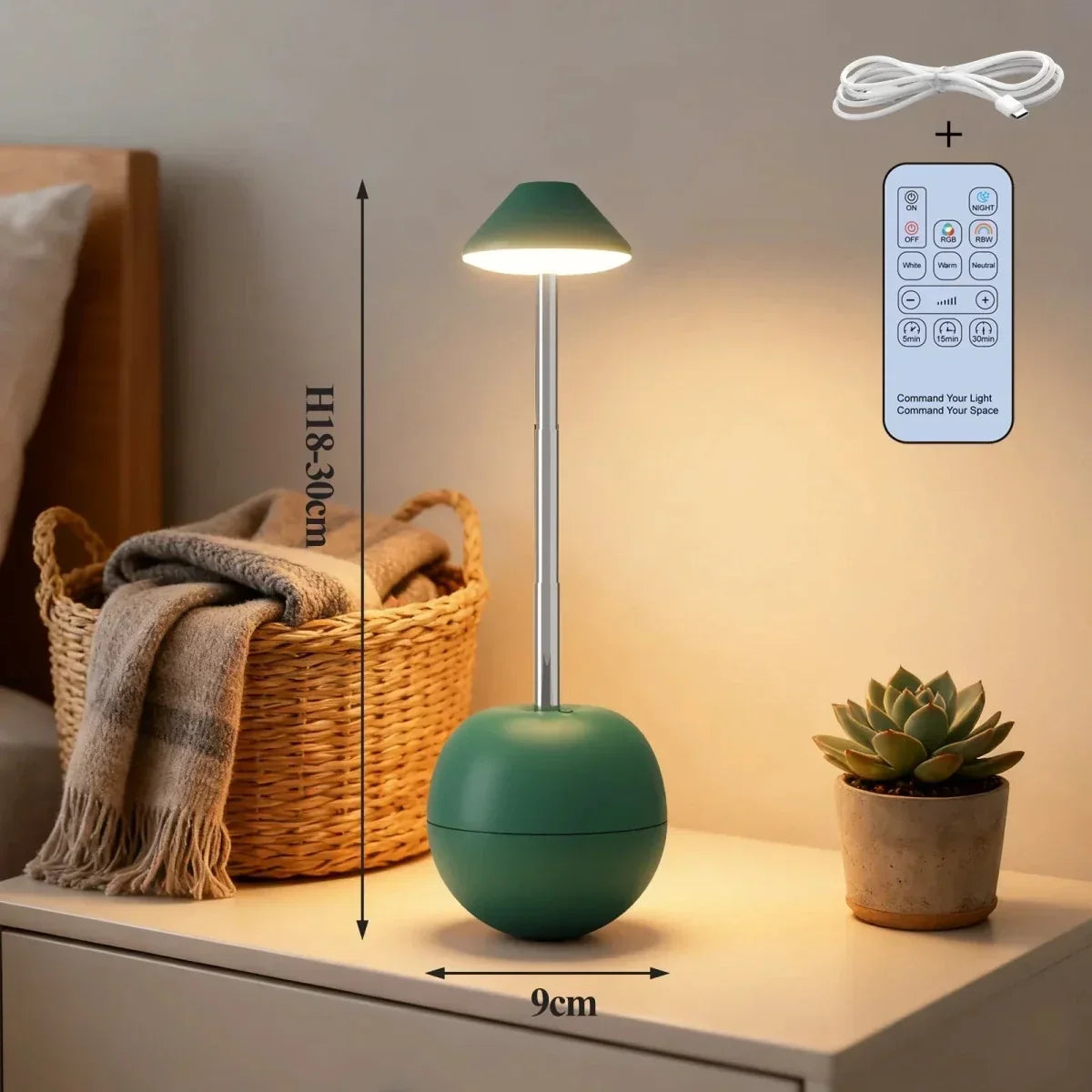 LED-Nachttischlampe mit Fernbedienung und USB-Ladefunktion