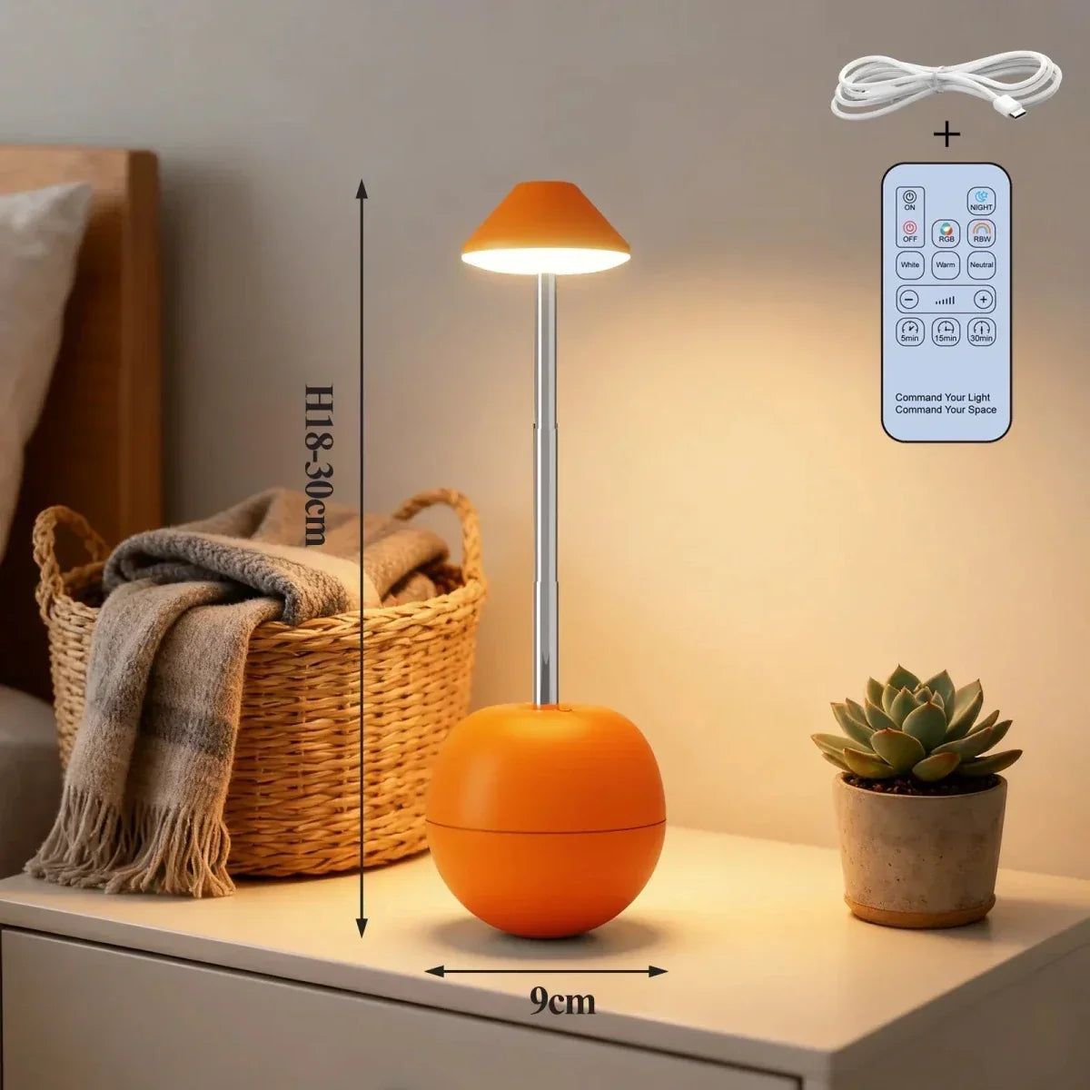 LED-Nachttischlampe mit Fernbedienung und USB-Ladefunktion
