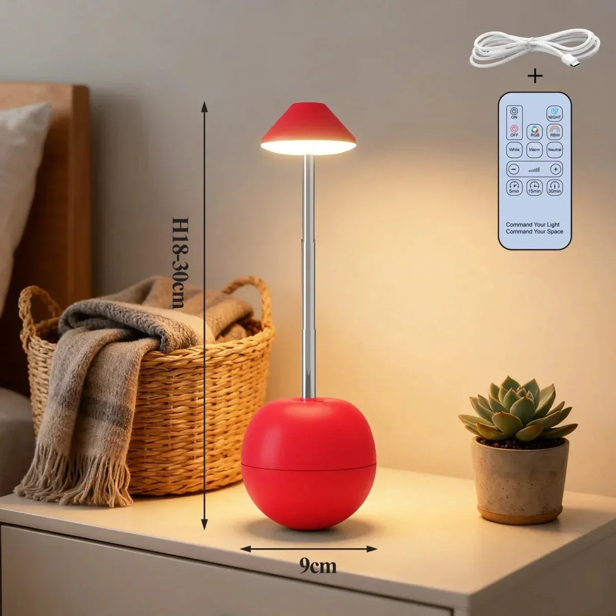 LED-Nachttischlampe mit Fernbedienung und USB-Ladefunktion