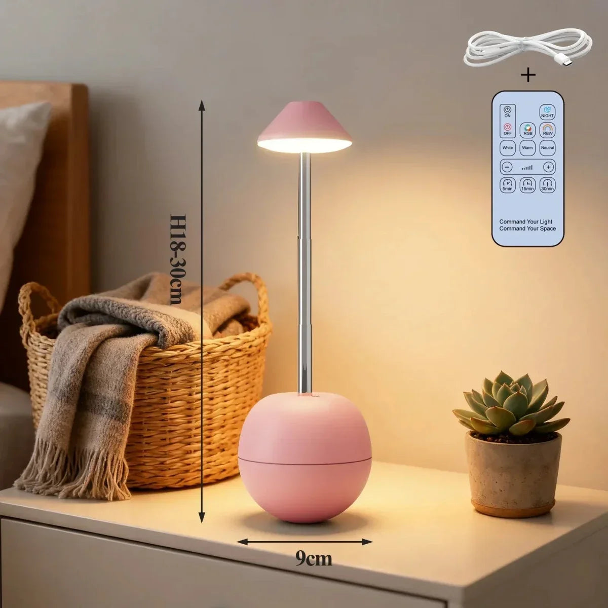 LED-Nachttischlampe mit Fernbedienung und USB-Ladefunktion