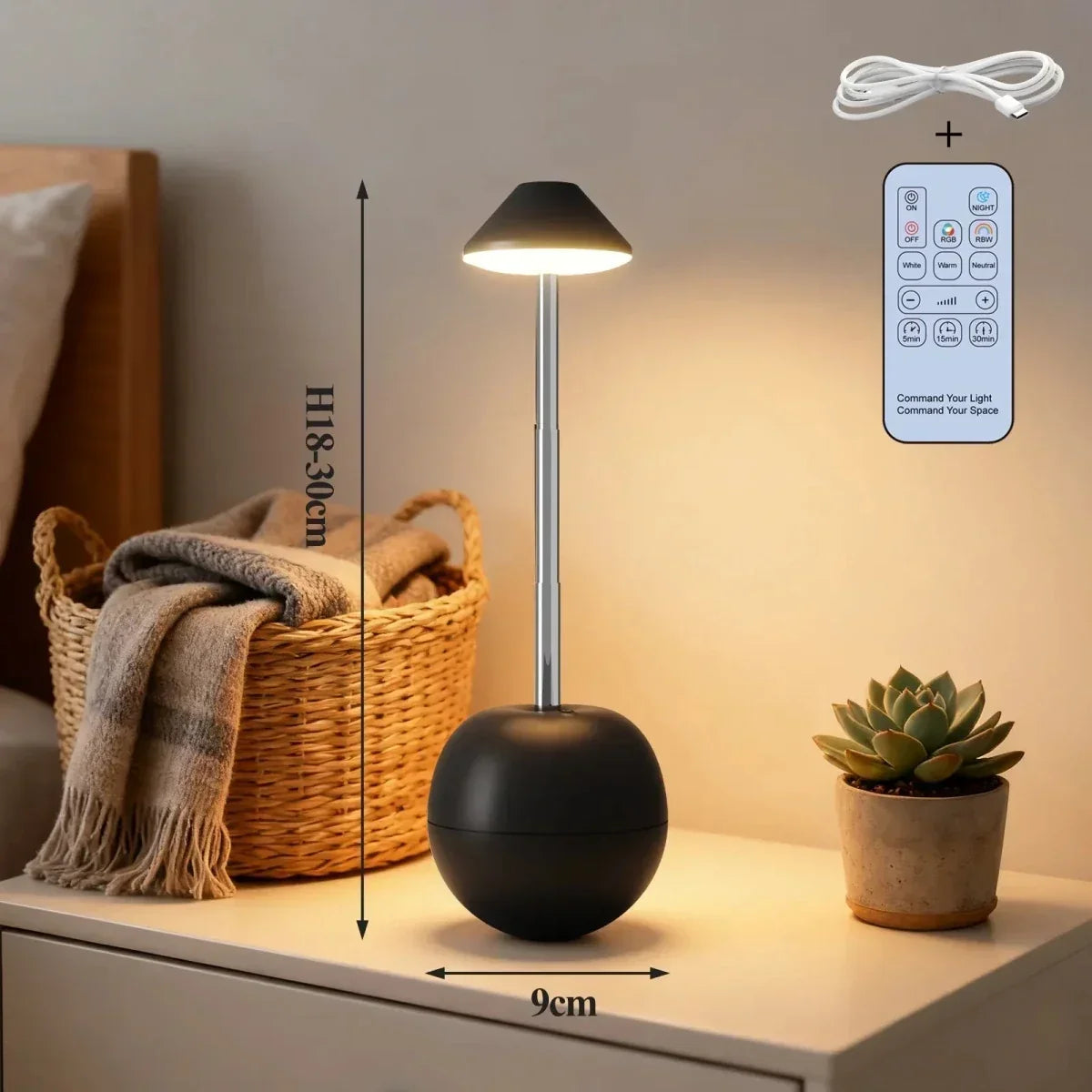 LED-Nachttischlampe mit Fernbedienung und USB-Ladefunktion