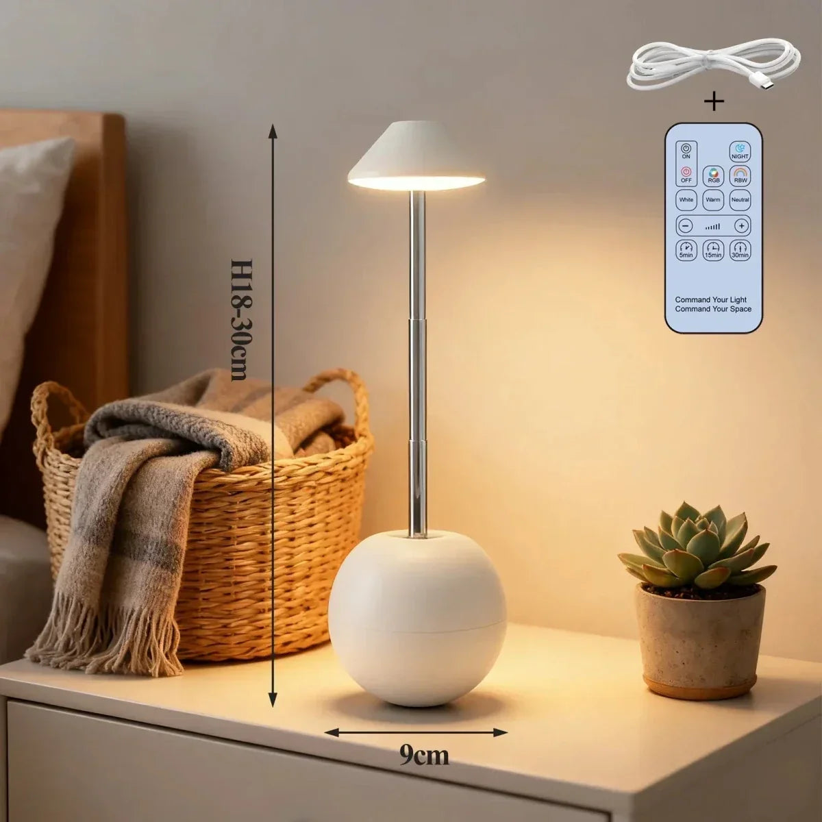 LED-Nachttischlampe mit Fernbedienung und USB-Ladefunktion