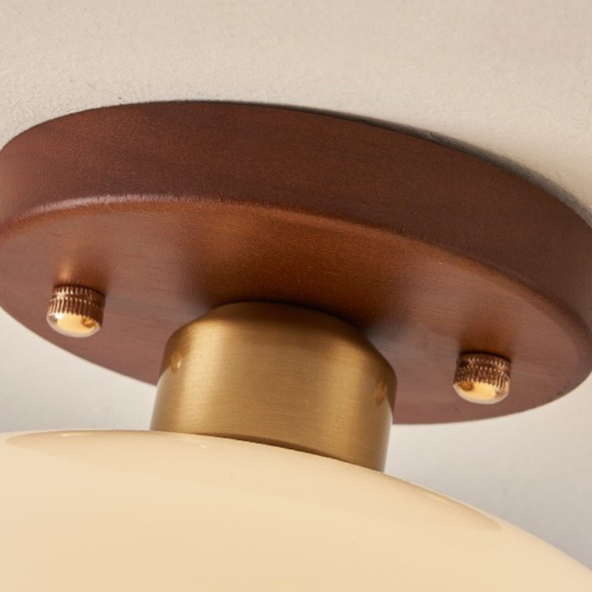 Bauhaus ceiling lamp with wood detail and opal glass shade