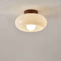 Bauhaus ceiling lamp with wood detail and opal glass shade