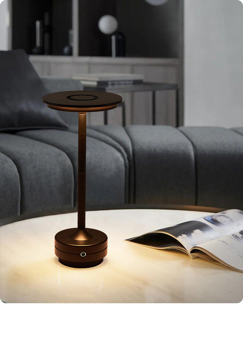 Wireless table lamp with warm white LED light for bars and living spaces
