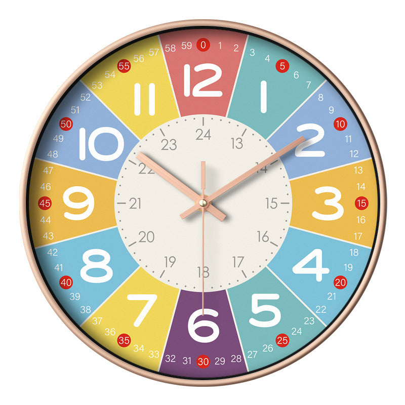 Lernuhr für Kinder – Lautlose Wanduhr mit buntem Design