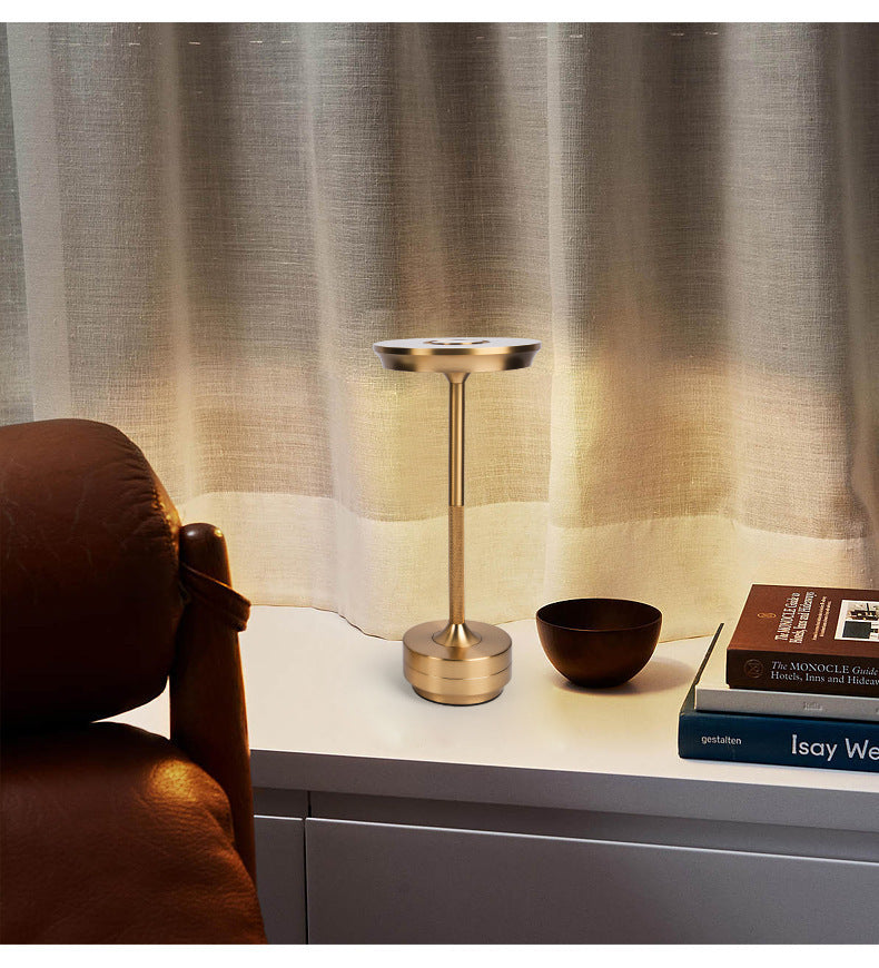 Wireless table lamp with warm white LED light for bars and living spaces