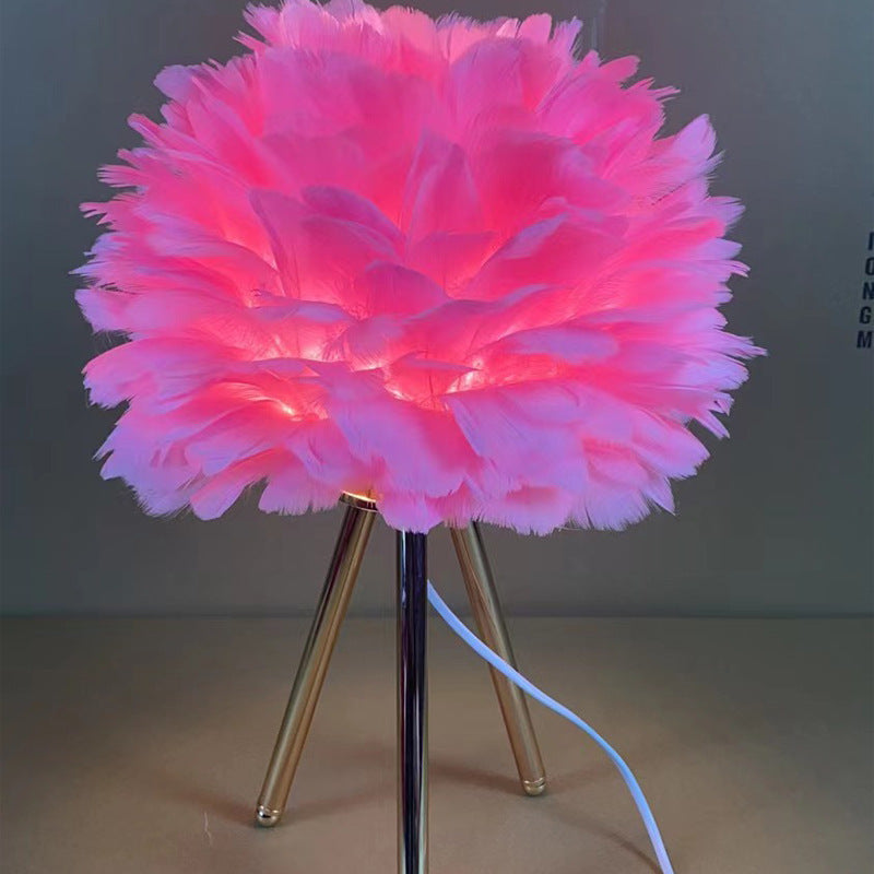 Feather table lamp with gold accents - elegant decorative light