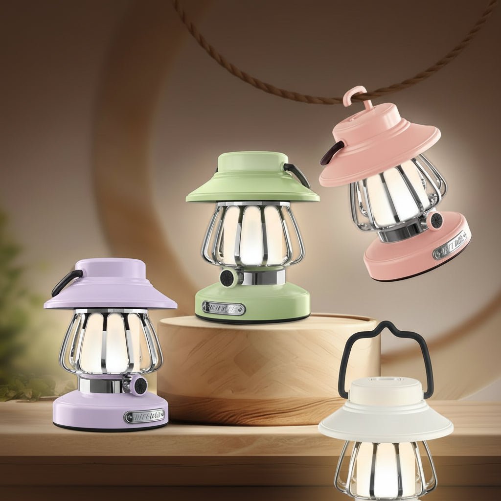 Rechargeable retro camping lamp - outdoor night light for tent