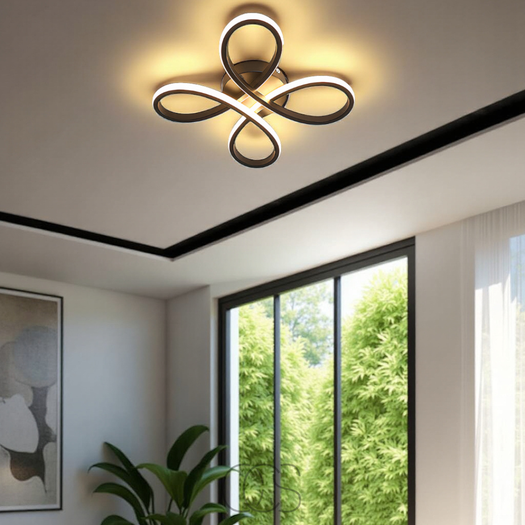 LED clover ceiling light, dimmable, black, 30 cm, living room