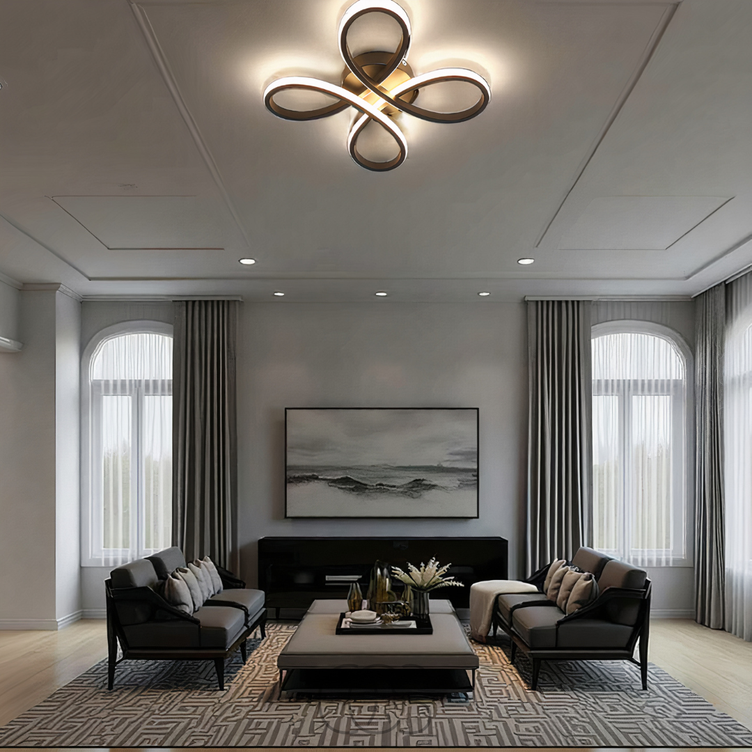 LED clover ceiling light, dimmable, black, 30 cm, living room