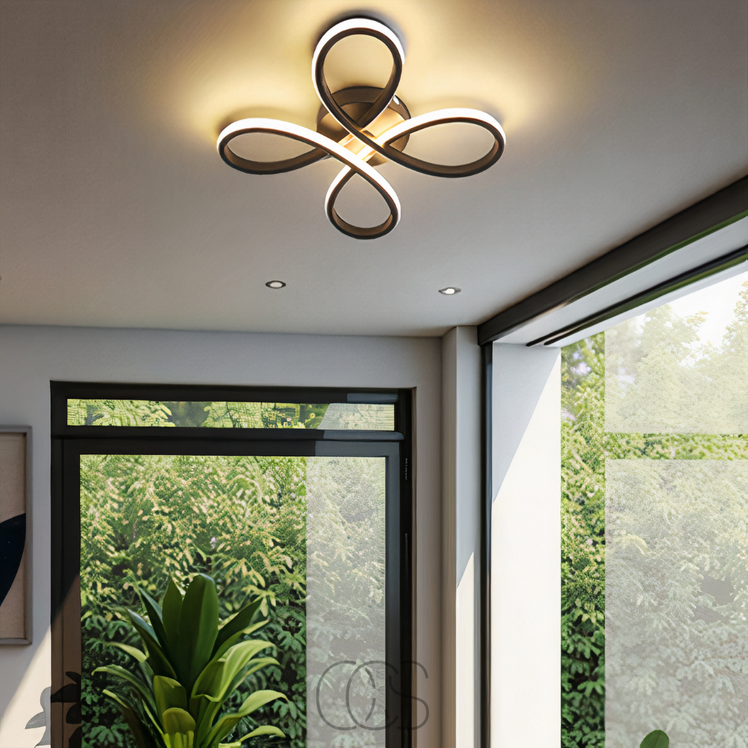 LED clover ceiling light, dimmable, black, 30 cm, living room