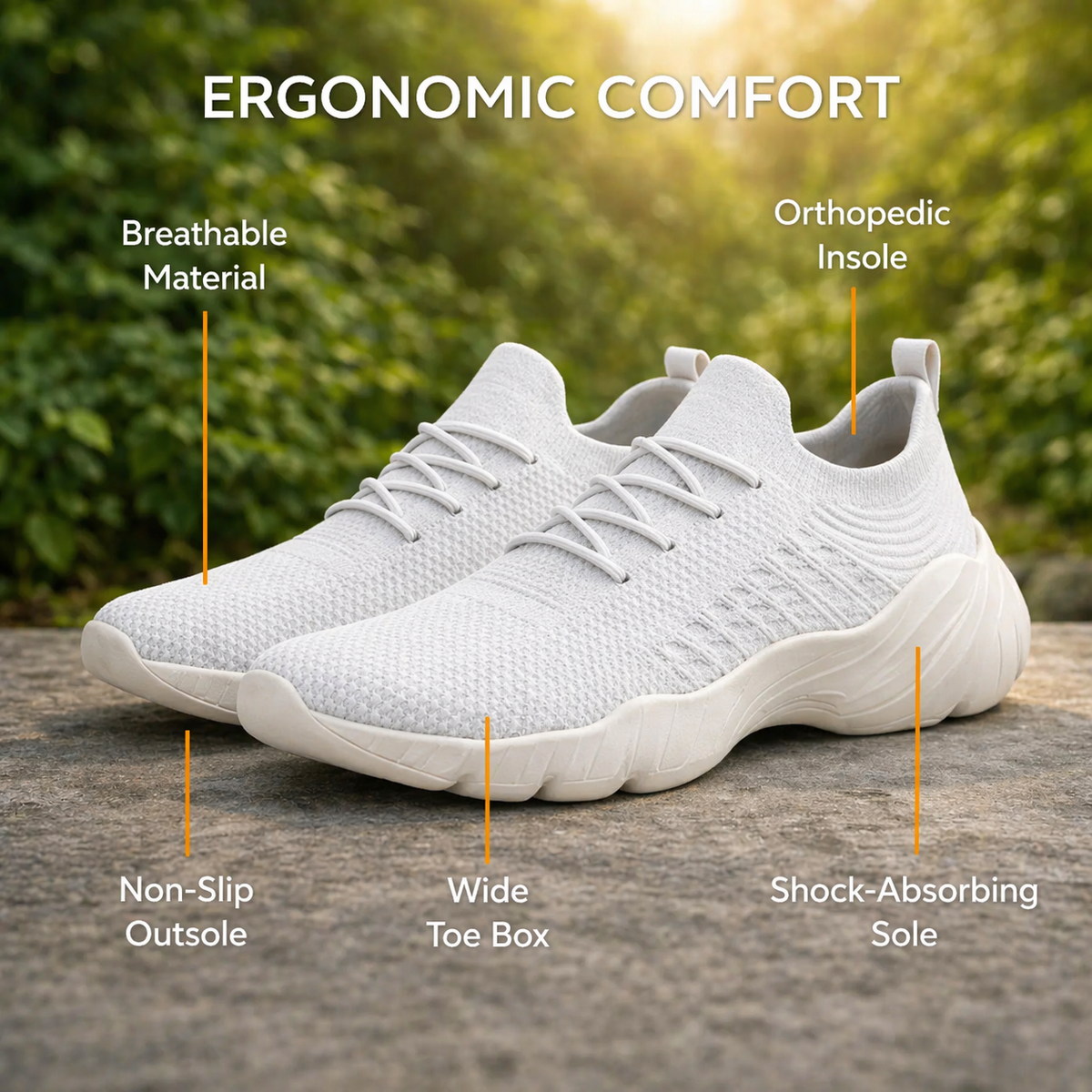 Orthopedic sneakers with a wide toe box and gel cushioning