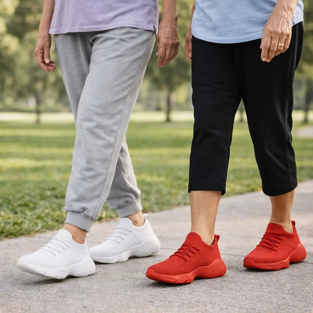 Orthopedic sneakers with a wide toe box and gel cushioning