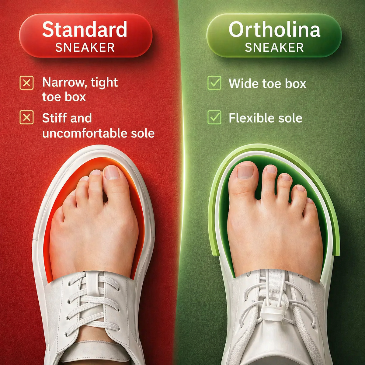 Orthopedic sneakers with a wide toe box and gel cushioning