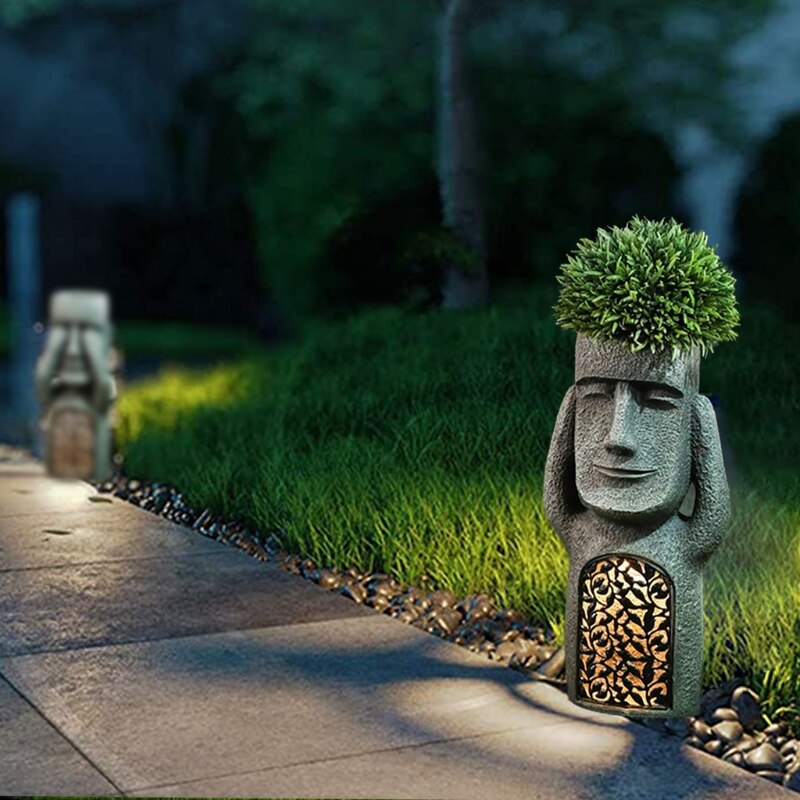 Blumentopf im Osterinsel-Statuen-Design mit LED-Beleuchtung aus Kunstharz