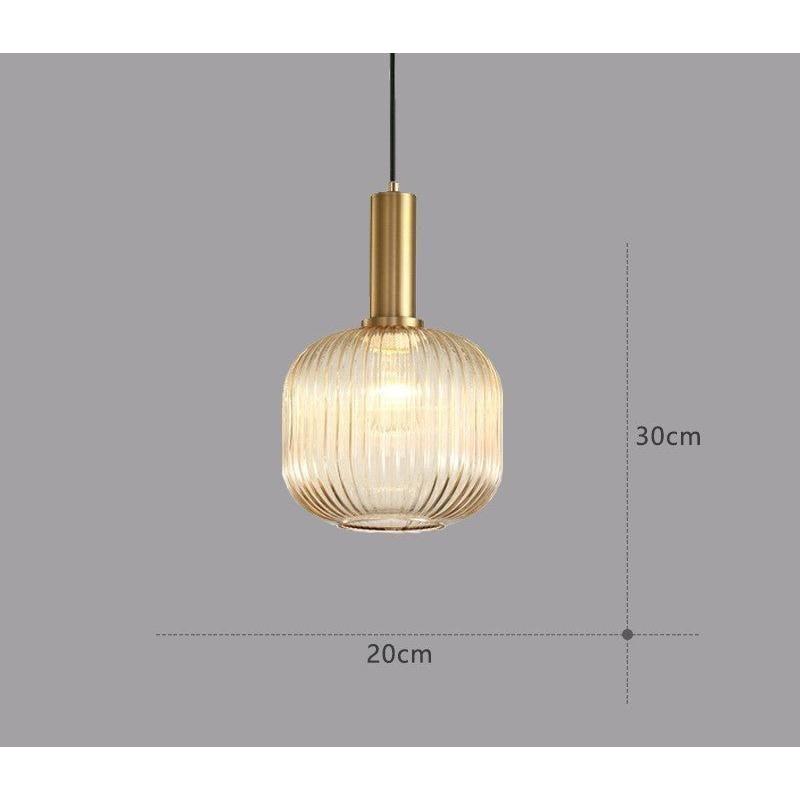 Pendelleuchte Riffelglas Vintage – Hängeleuchte mit Goldfassung E27
