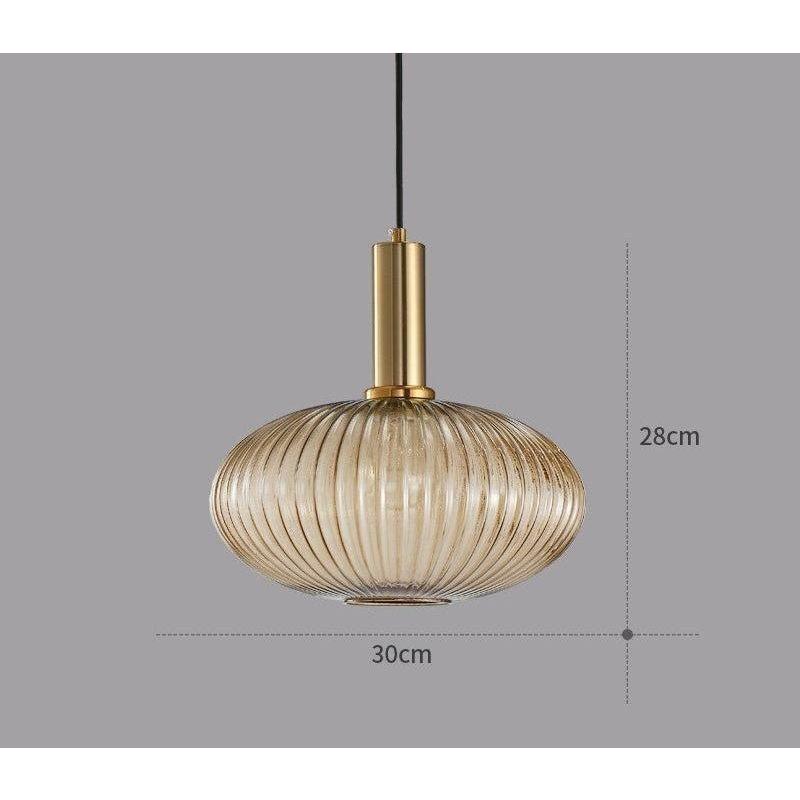 Pendelleuchte Riffelglas Vintage – Hängeleuchte mit Goldfassung E27