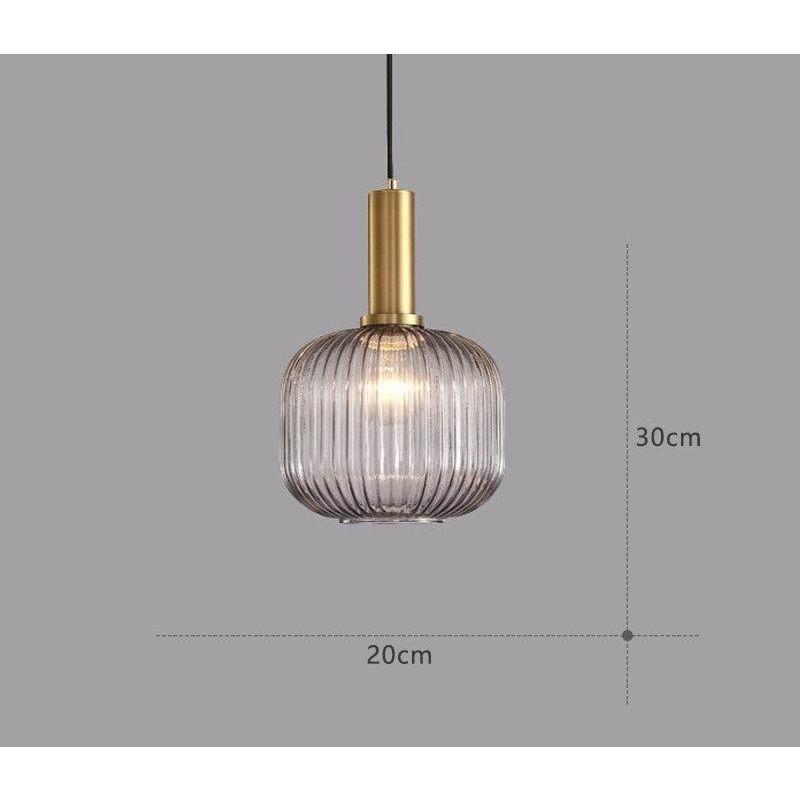 Pendelleuchte Riffelglas Vintage – Hängeleuchte mit Goldfassung E27