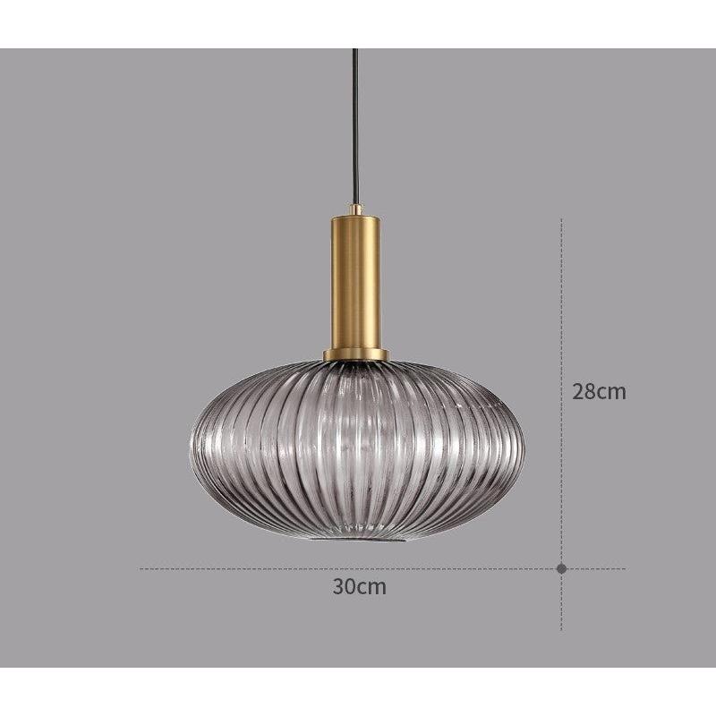 Pendelleuchte Riffelglas Vintage – Hängeleuchte mit Goldfassung E27