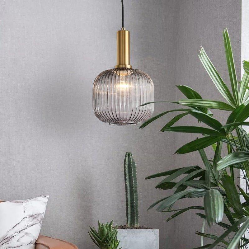 Pendelleuchte Riffelglas Vintage – Hängeleuchte mit Goldfassung E27