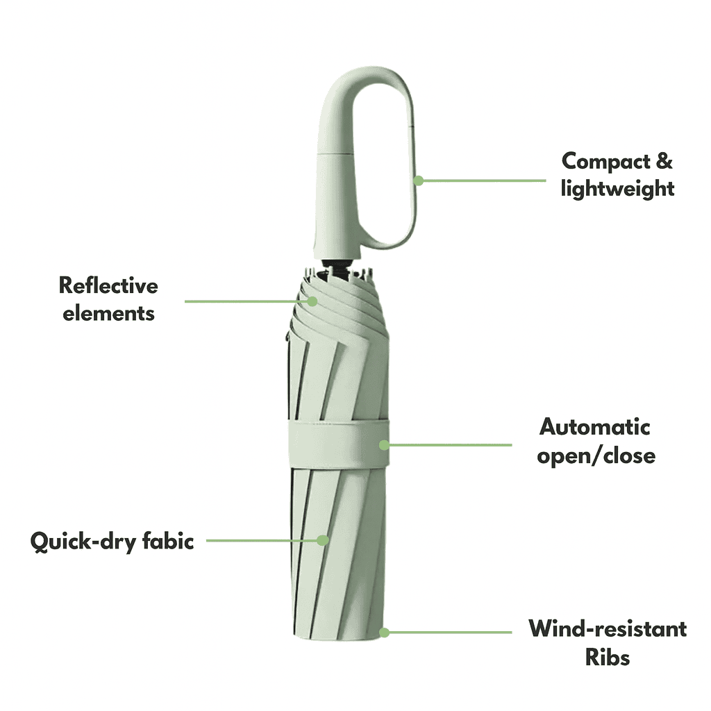 Automatic storm umbrella - compact, wind-resistant, and water-repellent