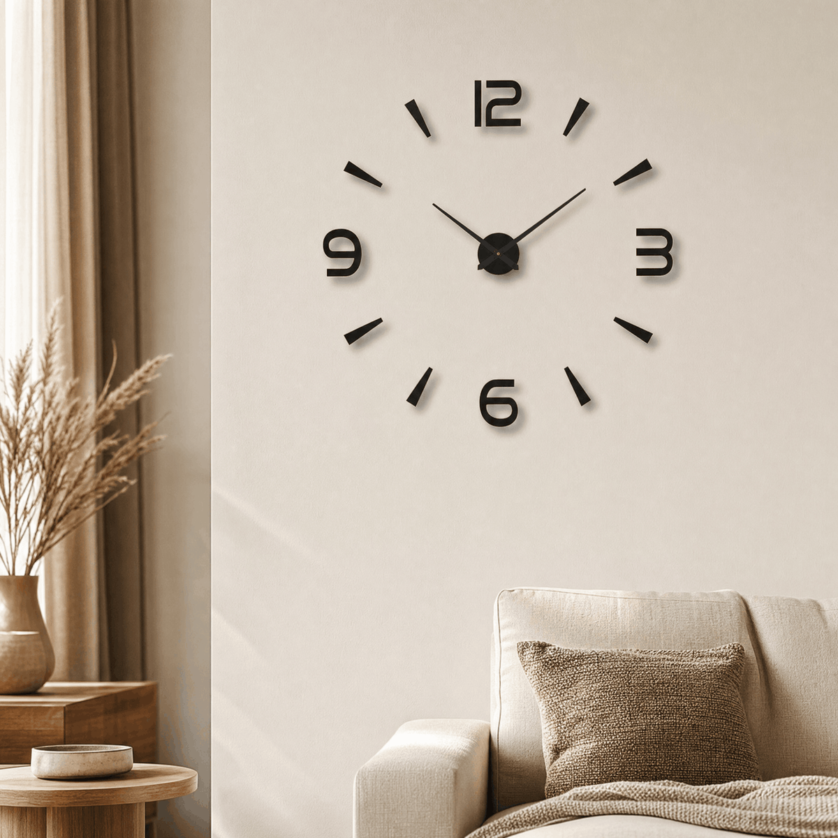 Rahmenlose 3D Wanduhr mit großen Zahlen – modernes Wanddesign