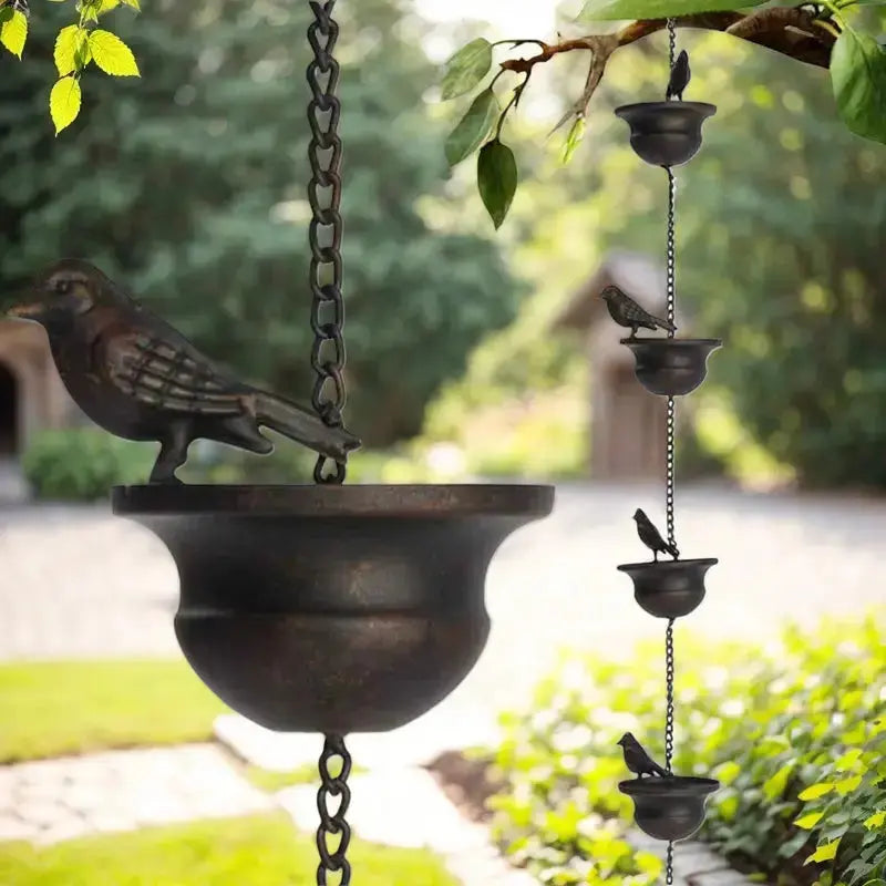 Regenkette mit Schalen – Gartendekoration aus rostfreiem Eisen