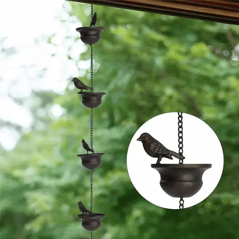 Regenkette mit Schalen – Gartendekoration aus rostfreiem Eisen