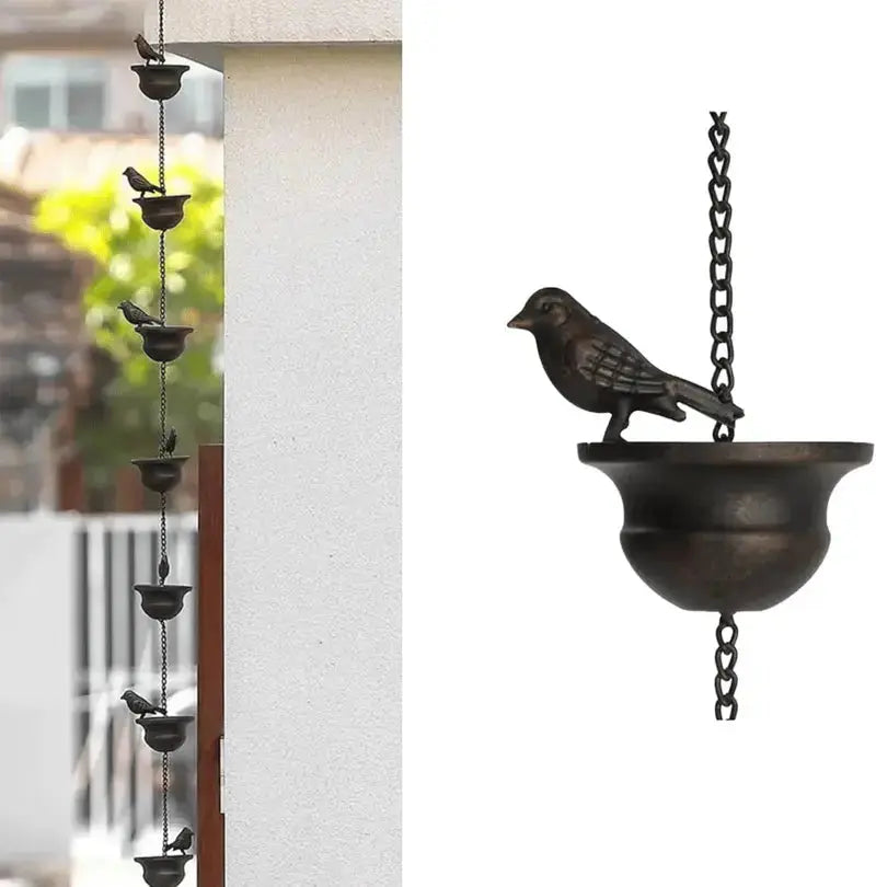 Regenkette mit Schalen – Gartendekoration aus rostfreiem Eisen