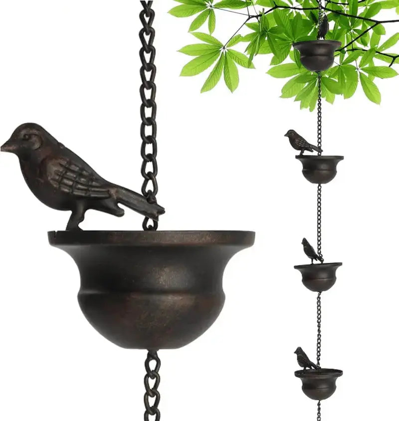 Regenkette mit Schalen – Gartendekoration aus rostfreiem Eisen