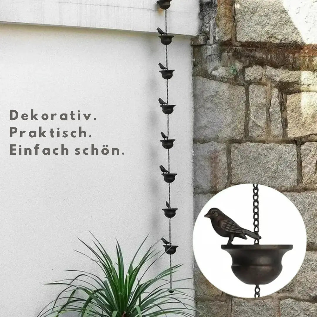 Regenkette mit Schalen – Gartendekoration aus rostfreiem Eisen