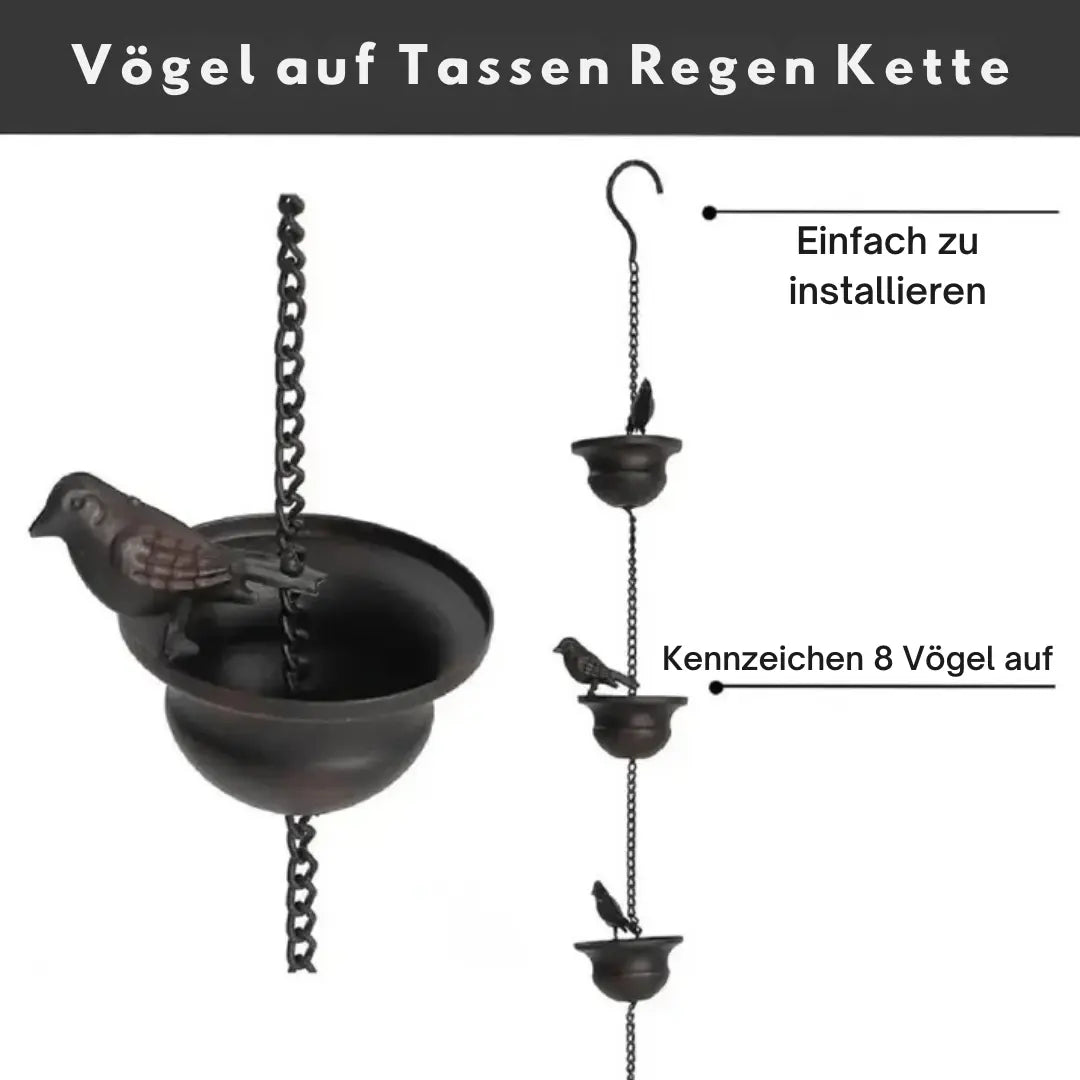 Regenkette mit Schalen – Gartendekoration aus rostfreiem Eisen