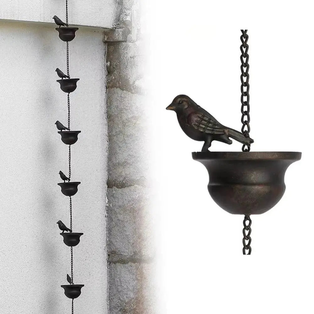 Regenkette mit Schalen – Gartendekoration aus rostfreiem Eisen