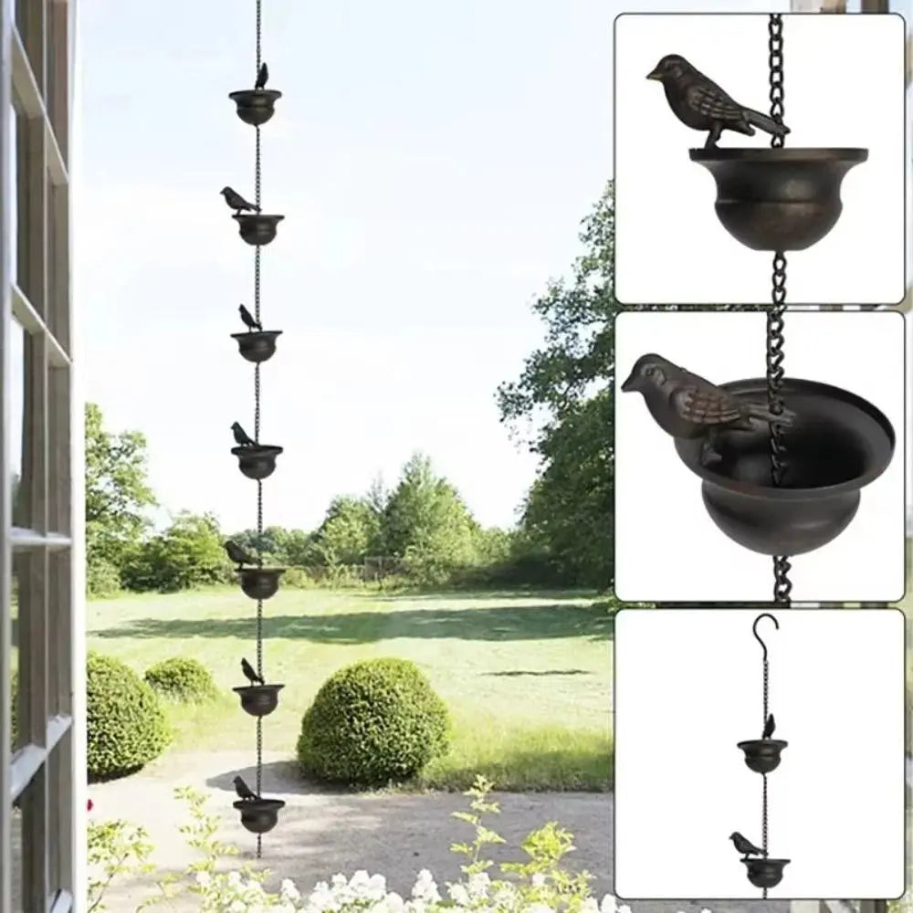 Regenkette mit Schalen – Gartendekoration aus rostfreiem Eisen