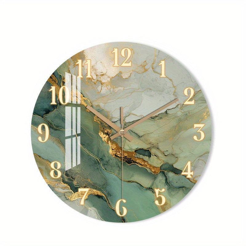 Runde Wanduhr aus Holz mit leisem Uhrwerk und Marmormotiv