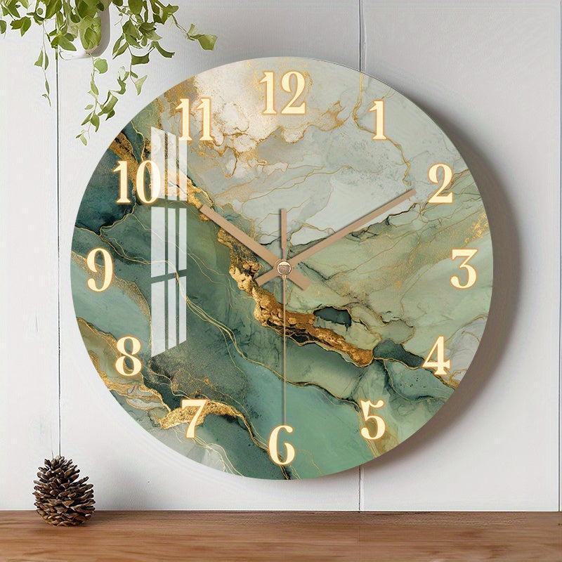 Runde Wanduhr aus Holz mit leisem Uhrwerk und Marmormotiv