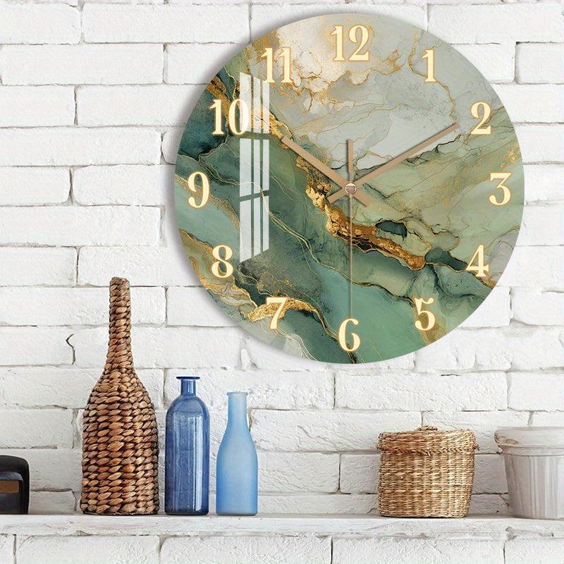 Runde Wanduhr aus Holz mit leisem Uhrwerk und Marmormotiv