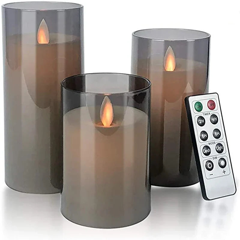 LED Kerzen Set mit Glas Zylinder – Flackernd mit Fernbedienung